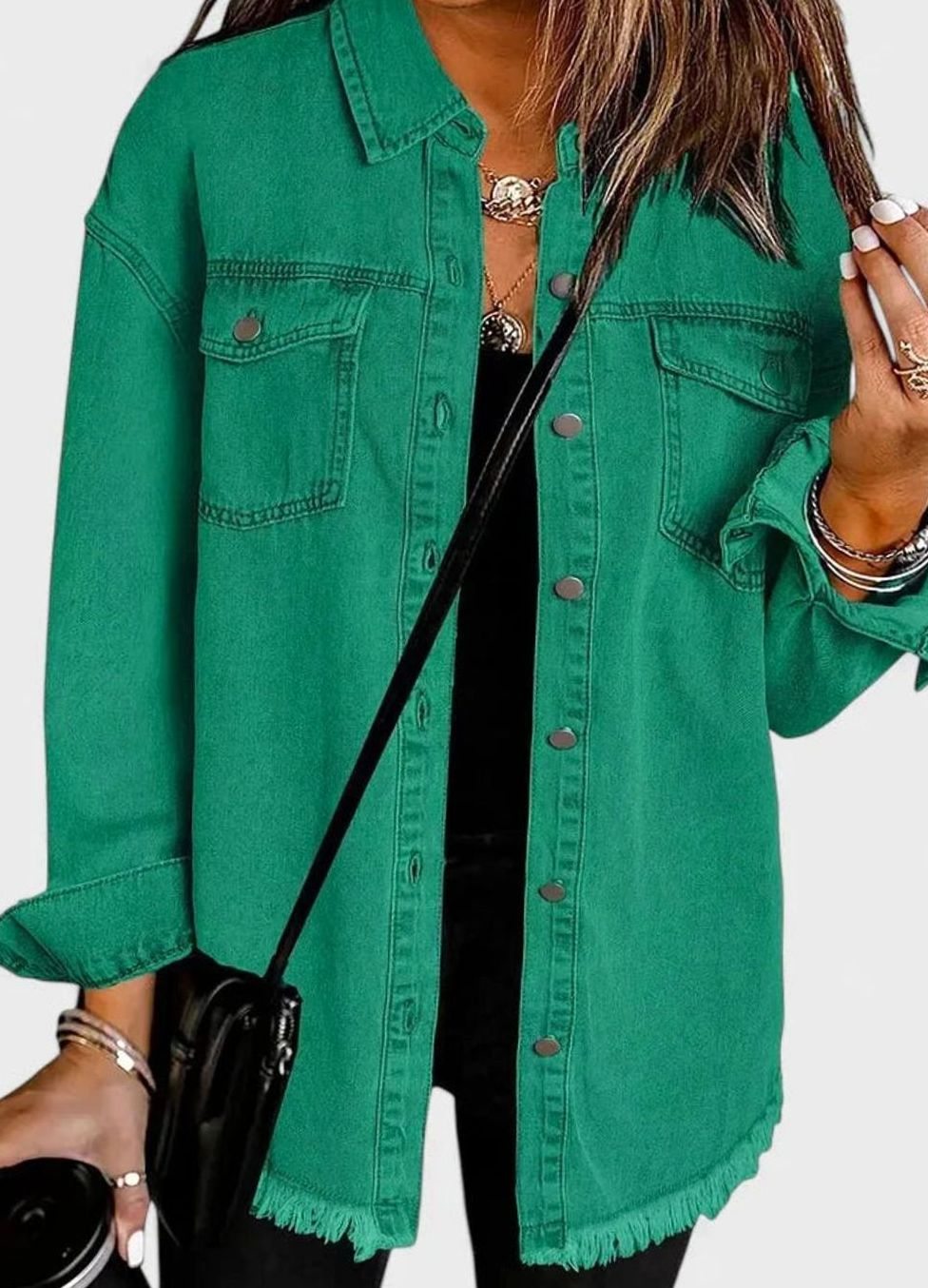 Women's Comfortable Winter Coat Oversized Denim Shacket - Green