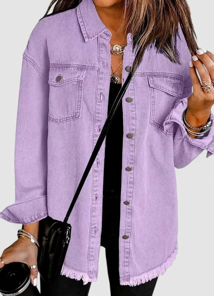 Women's Comfortable Winter Coat Oversized Denim Shacket - Lilac