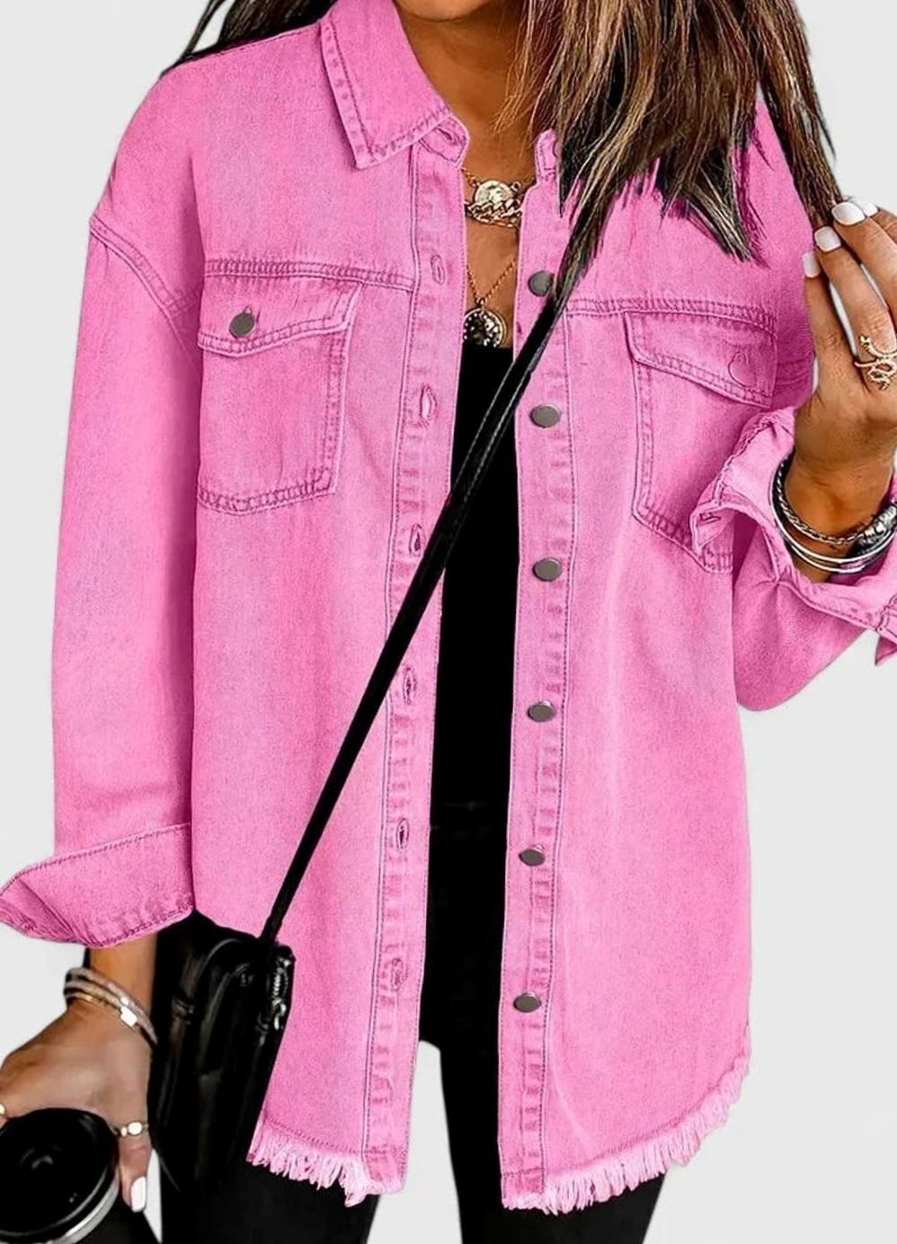 Women's Comfortable Winter Coat Oversized Denim Shacket - Baby Pink
