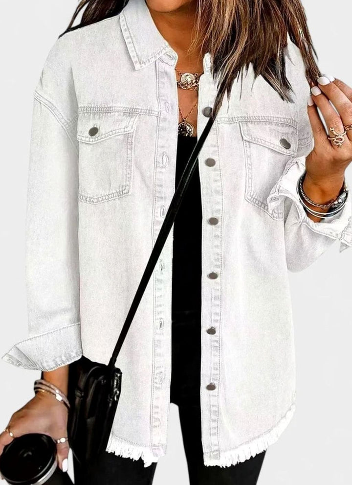 Women's Comfortable Winter Coat Oversized Denim Shacket - White