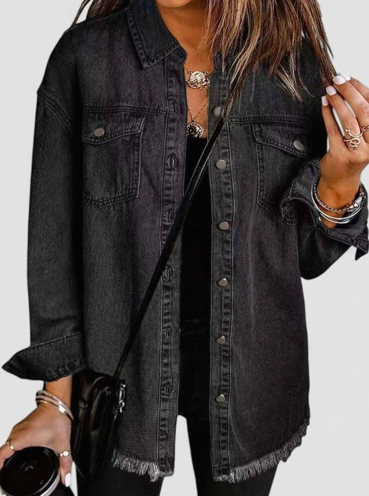 Women's Comfortable Winter Coat Oversized Denim Shacket - Black