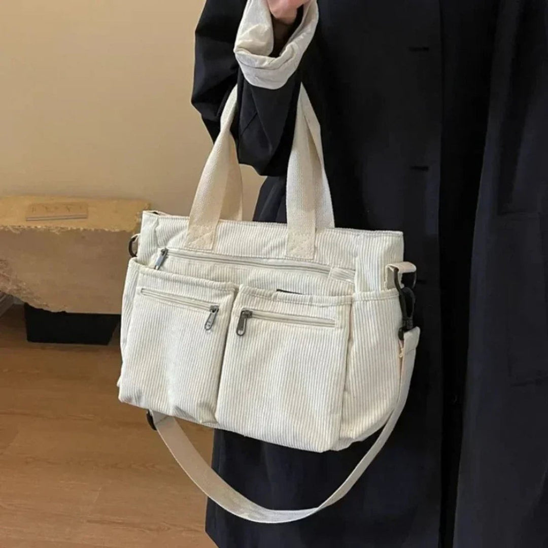 Women's Corduroy Multi-Pocket Shoulder Tote Bag