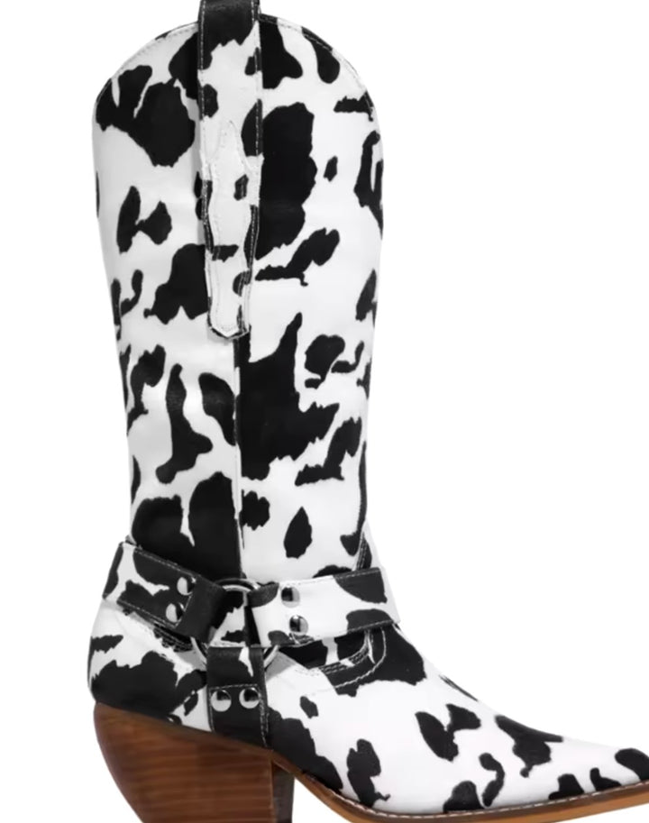 Women's Cow-Print Pointed-Toe Western Cowboy Block-Heel Boots