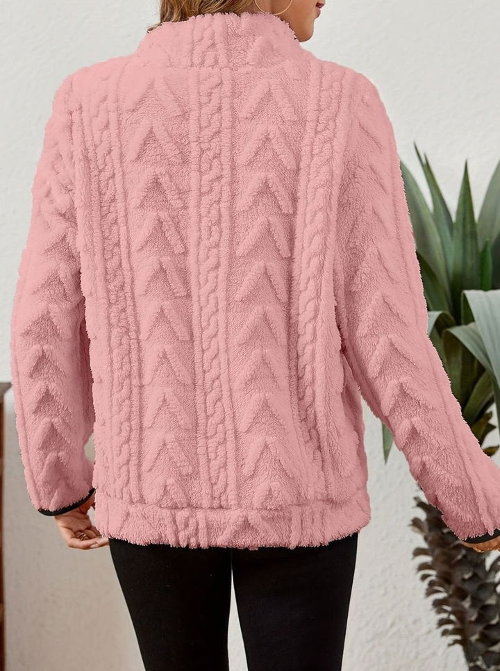 Women's Cozy Fleece Half-Zip Pullover Sweater Kangaroo Pocket
