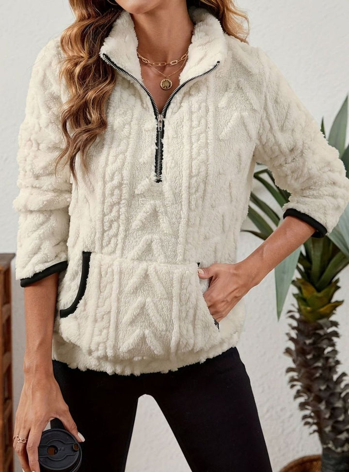 Women's Cozy Fleece Half-Zip Pullover Sweater Kangaroo Pocket