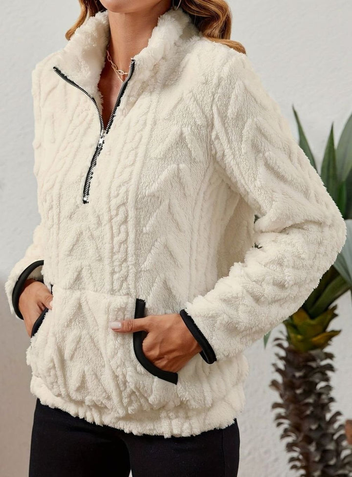 Women's Cozy Fleece Half-Zip Pullover Sweater Kangaroo Pocket