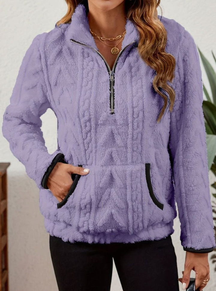 Women's Cozy Fleece Half-Zip Pullover Sweater Kangaroo Pocket