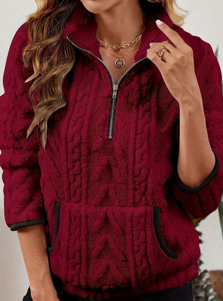 Women's Cozy Fleece Half-Zip Pullover Sweater Kangaroo Pocket