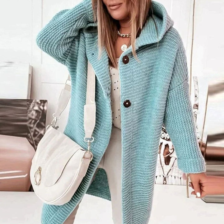 Women's Cozy Hooded Knit Cardigan Jacket Relaxed Fit - Light Blue