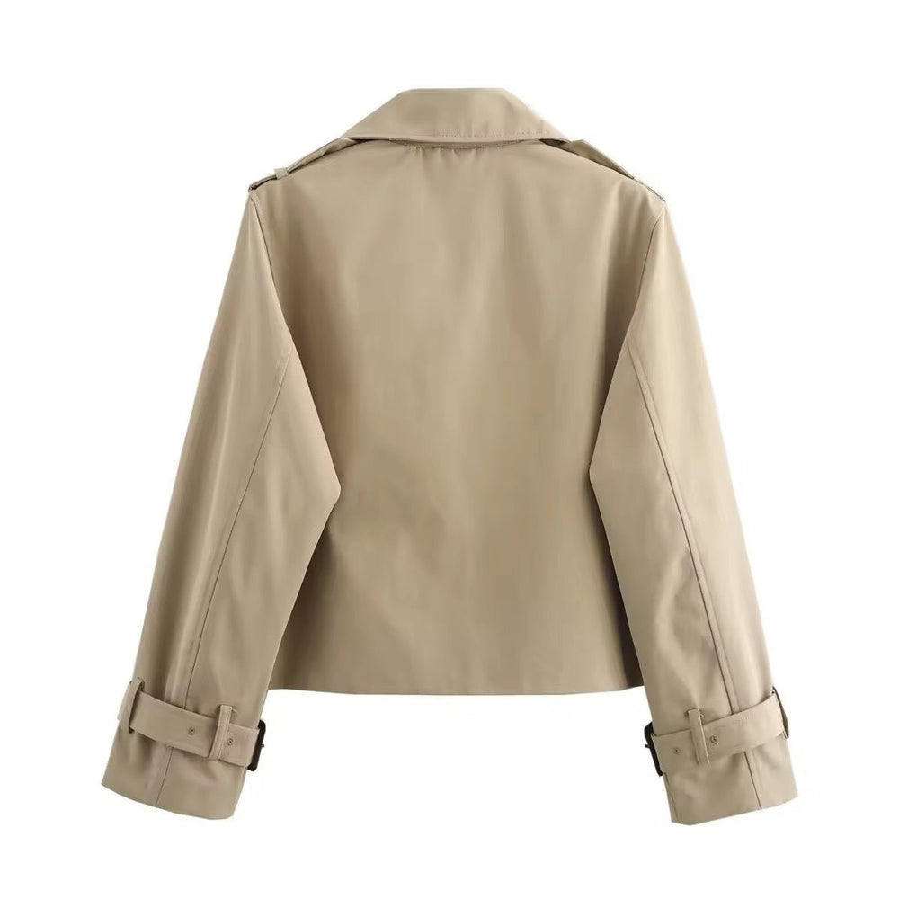 Women's Cropped Double-Breasted Buckle-Cuff Trench Coat