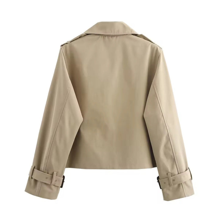 Women's Cropped Double-Breasted Buckle-Cuff Trench Coat
