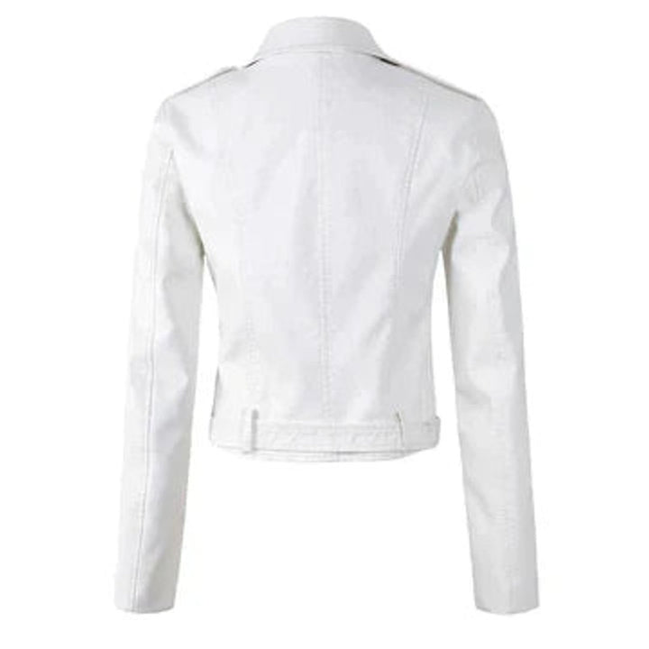 Women's Cropped Faux Leather Jacket Belted Asymmetric-Zip Moto Biker