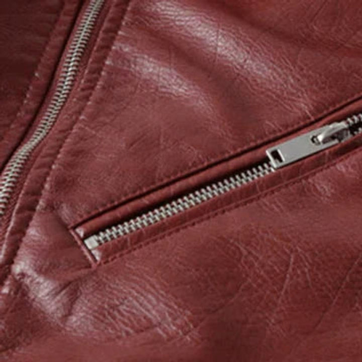 Women's Cropped Faux Leather Jacket Belted Asymmetric-Zip Moto Biker