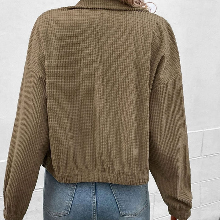 Women's Cropped Waffle-Knit Mock-Neck Snap-Button Jacket