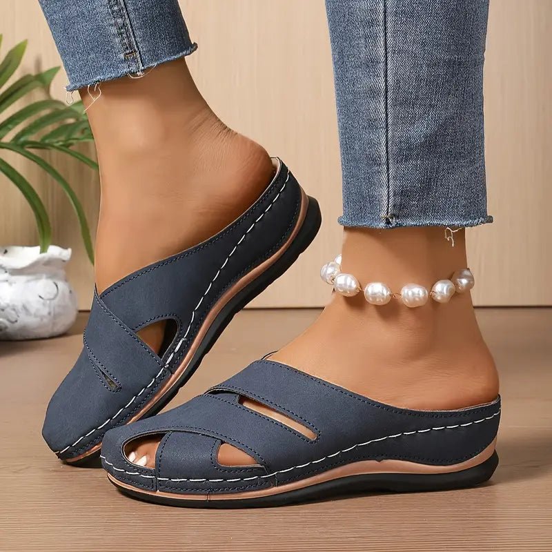 Women's Cushioned Slip-On Open-Toe Flat Sandal Slides