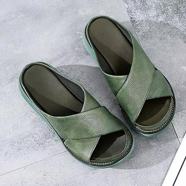 Women's Cushioned X-Strap Flat Slide Sandals - Green