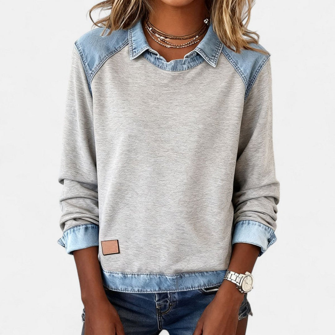 Women's Denim-Collar Raglan Knit Sweater