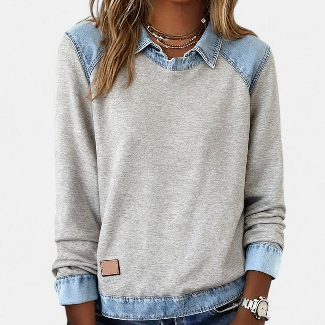 Women's Denim-Collar Raglan Knit Sweater