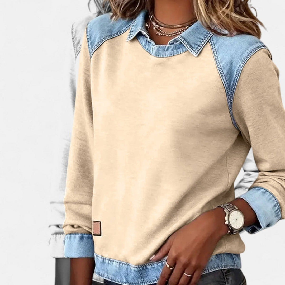 Women's Denim-Collar Raglan Knit Sweater