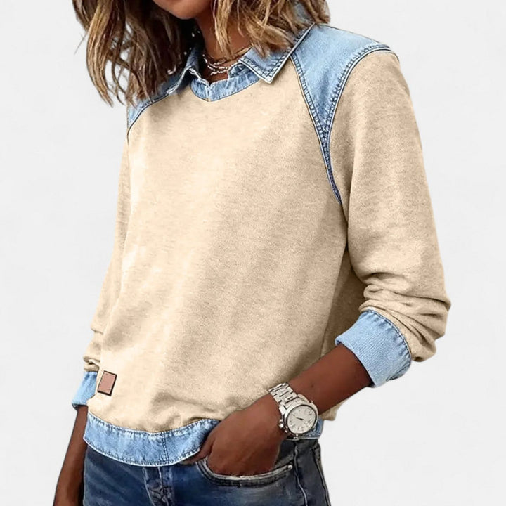 Women's Denim-Collar Raglan Knit Sweater