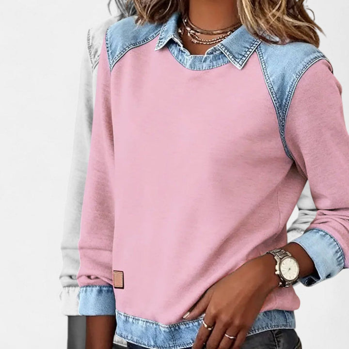 Women's Denim-Collar Raglan Knit Sweater