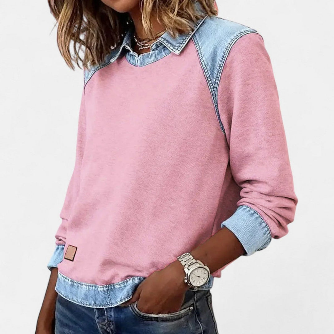Women's Denim-Collar Raglan Knit Sweater