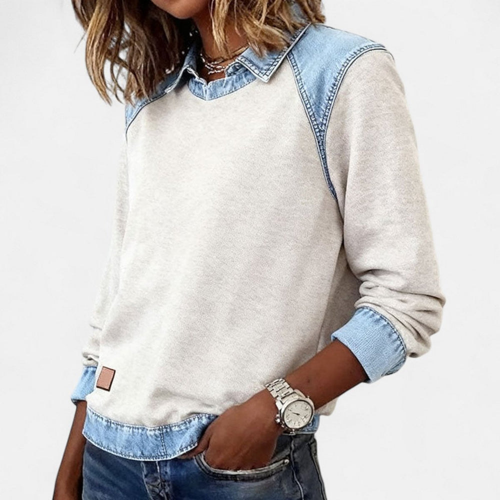 Women's Denim-Collar Raglan Knit Sweater