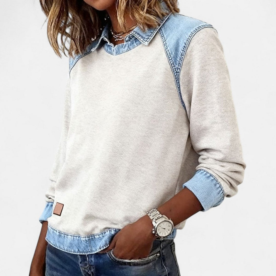 Women's Denim-Collar Raglan Knit Sweater
