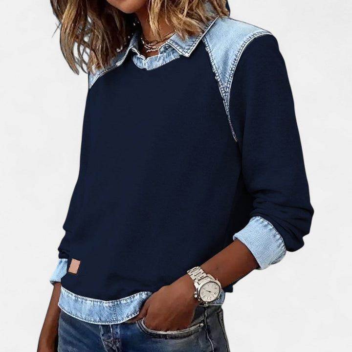 Women's Denim-Collar Raglan Knit Sweater