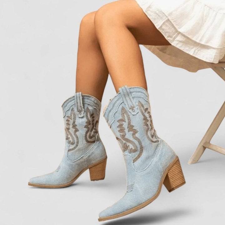 Women's Denim Embroidered Western Cowboy Boots
