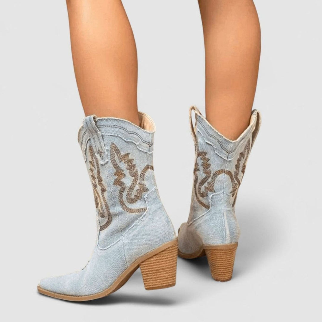 Women's Denim Embroidered Western Cowboy Boots