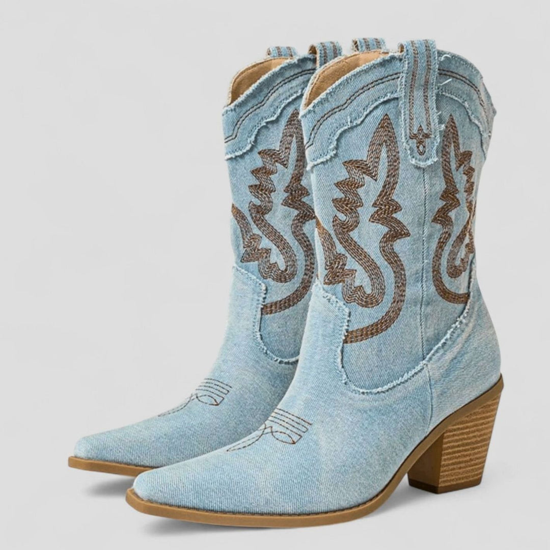 Women's Denim Embroidered Western Cowboy Boots