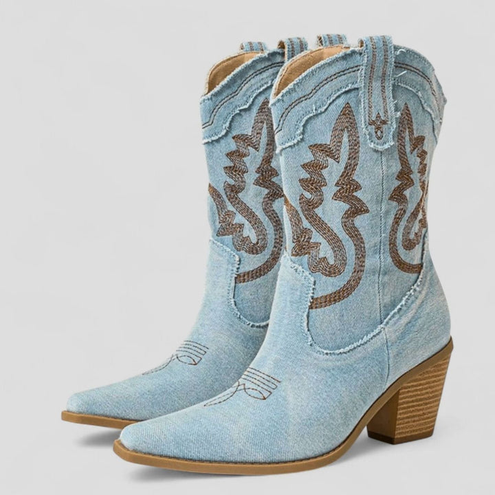 Women's Denim Embroidered Western Cowboy Boots