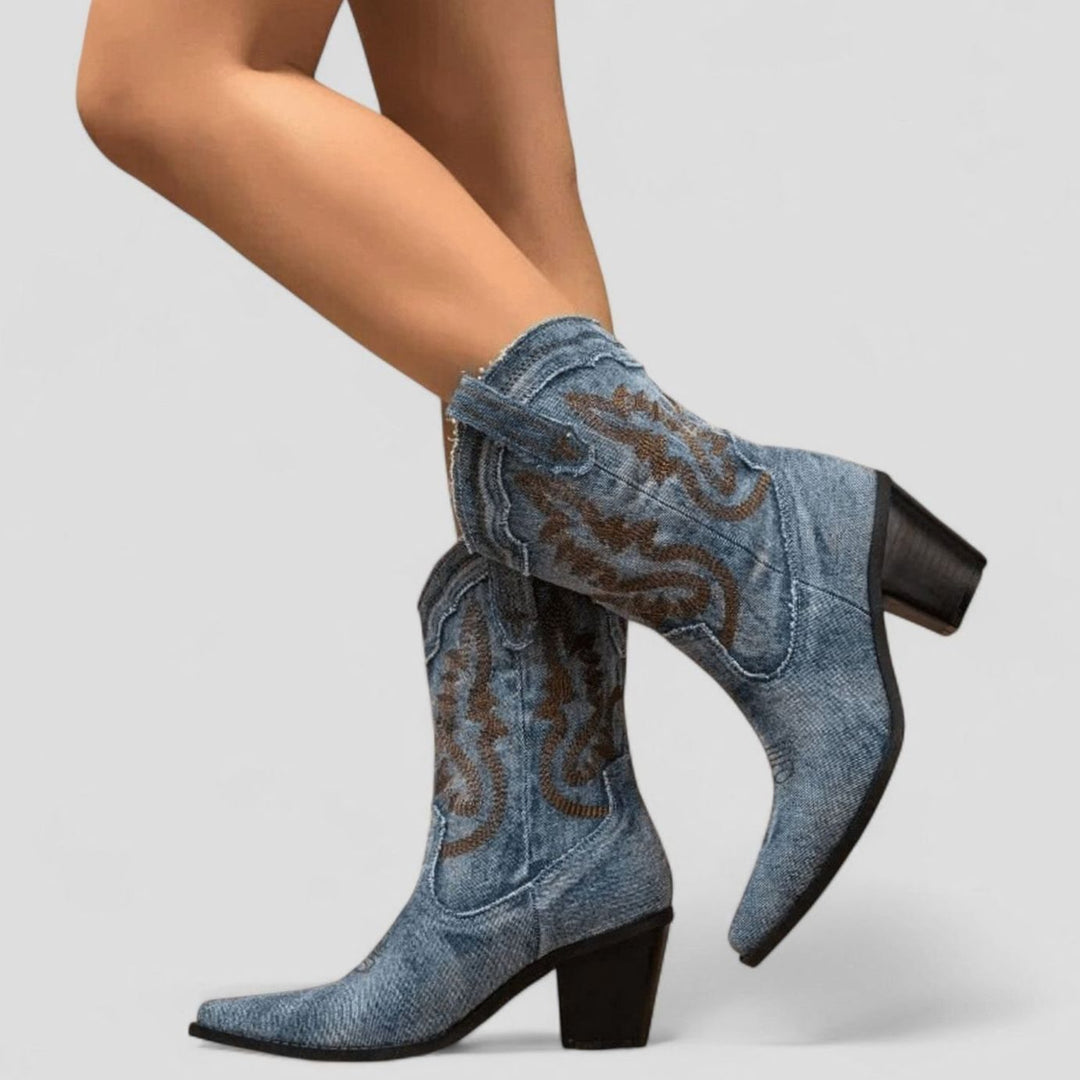 Women's Denim Embroidered Western Cowboy Boots
