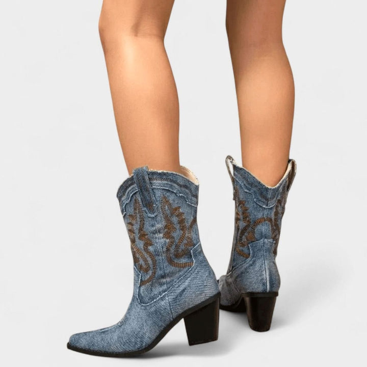 Women's Denim Embroidered Western Cowboy Boots