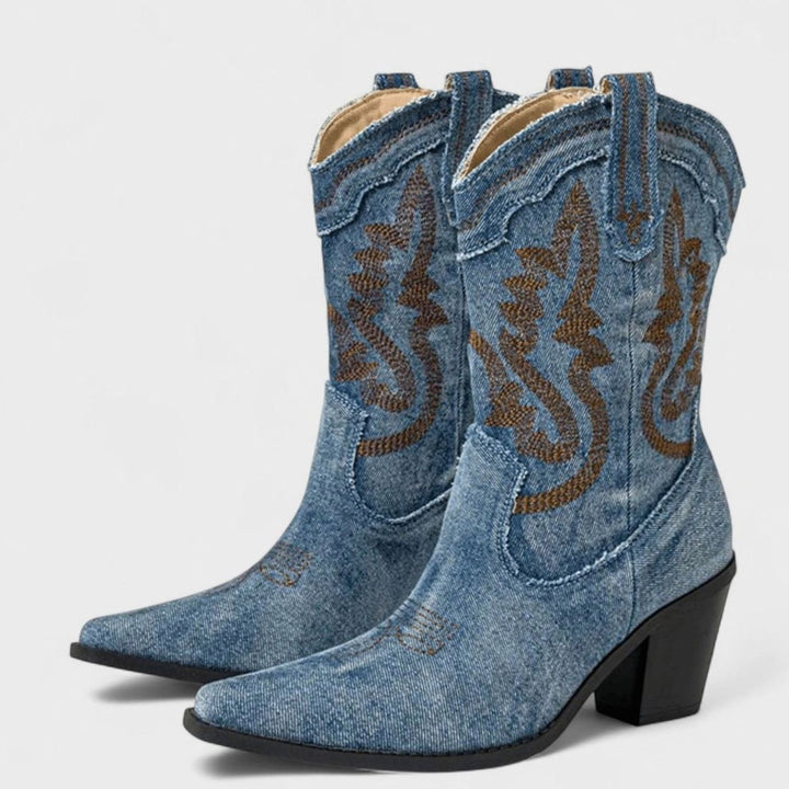 Women's Denim Embroidered Western Cowboy Boots