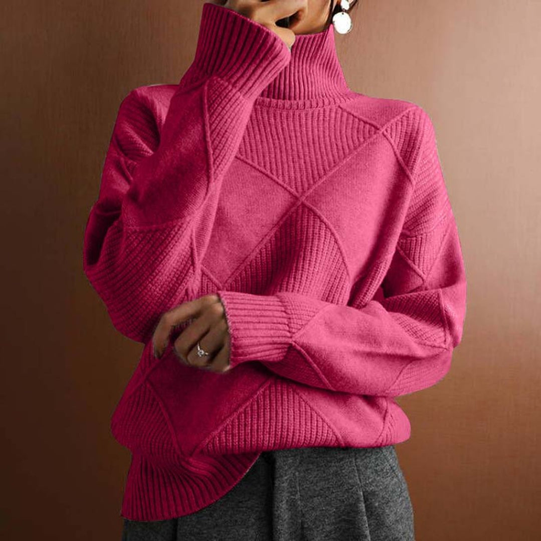 Women's Diamond-Knit Turtleneck Sweater Relaxed Pullover - Pink