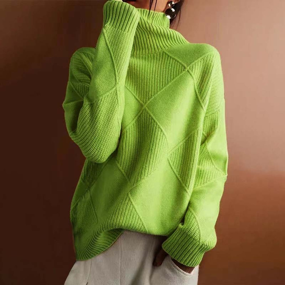 Women's Diamond-Knit Turtleneck Sweater Relaxed Pullover