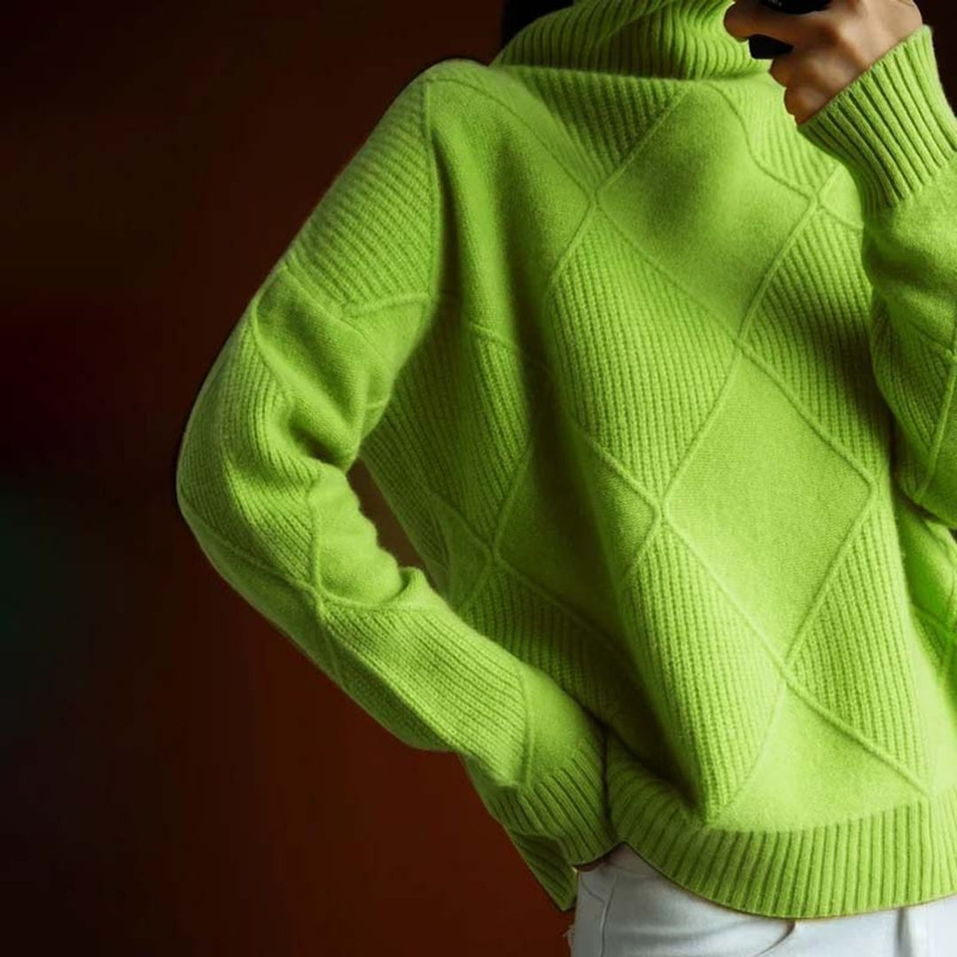 Women's Diamond-Knit Turtleneck Sweater Relaxed Pullover