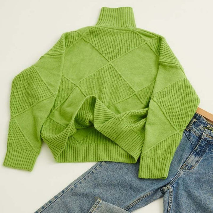 Women's Diamond-Knit Turtleneck Sweater Relaxed Pullover