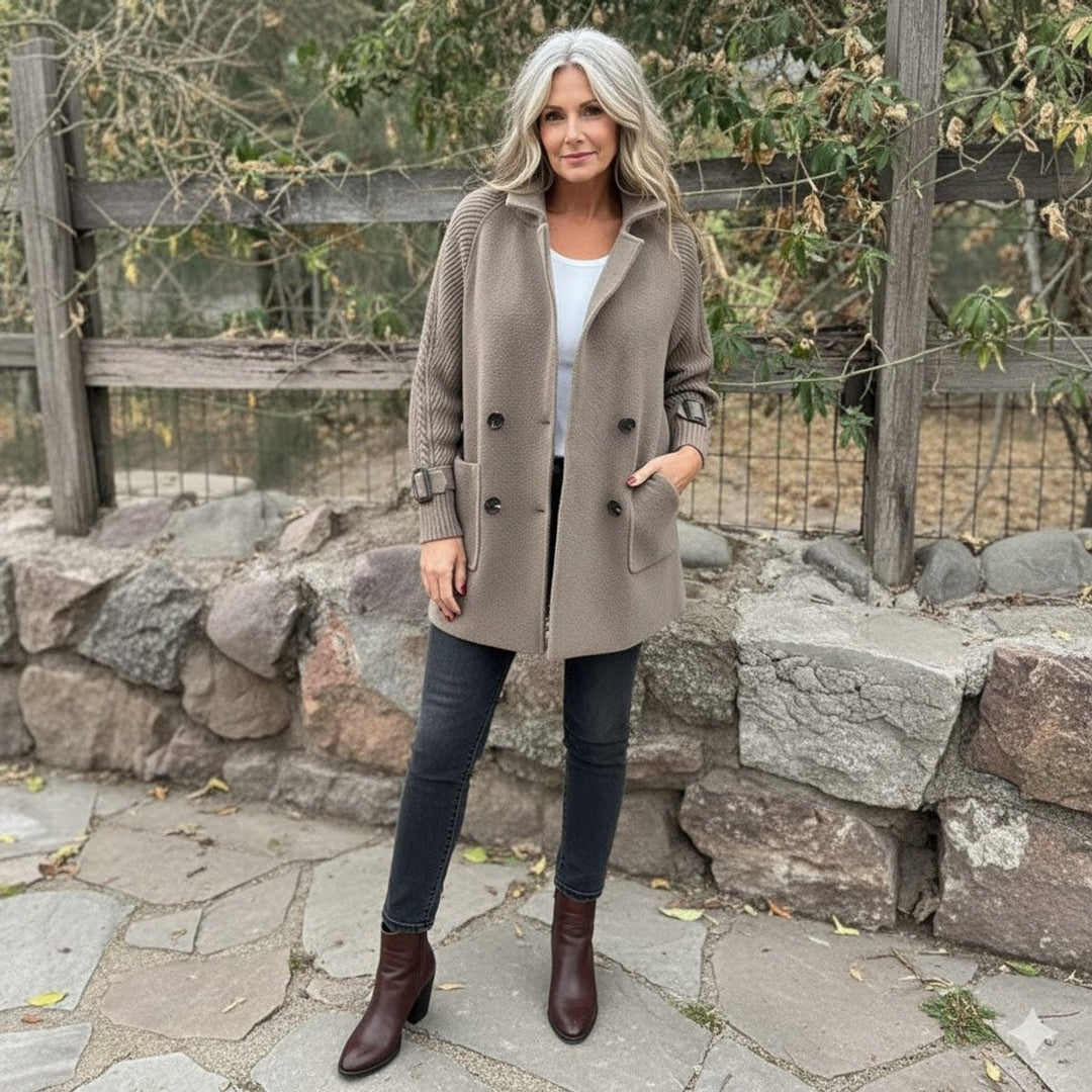 Women's Double-Breasted Cable-Knit Sleeve Oversized Jacket Coat