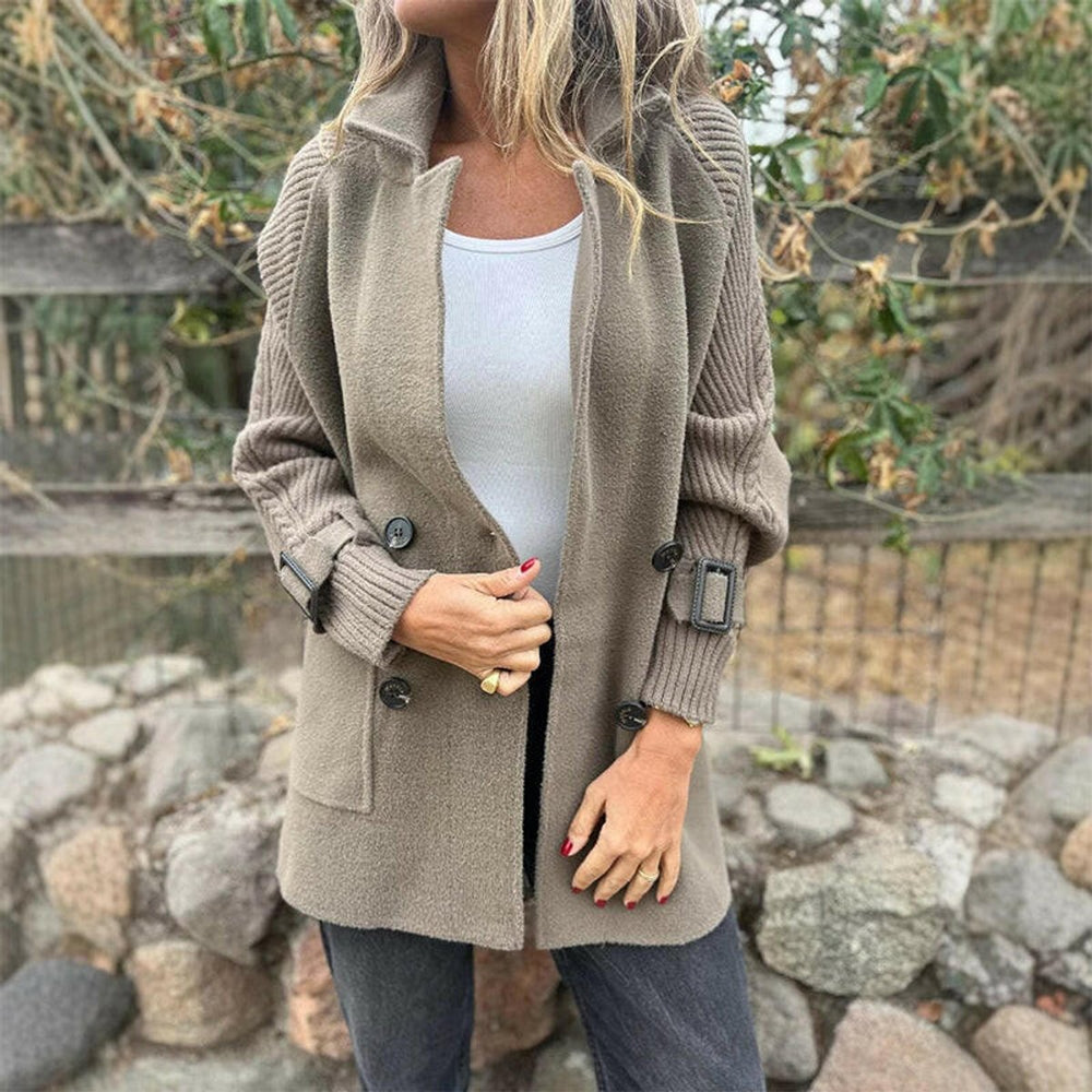 Women's Double-Breasted Cable-Knit Sleeve Oversized Jacket Coat - Taupe