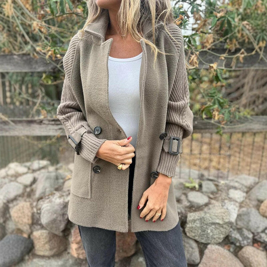 Women's Double-Breasted Cable-Knit Sleeve Oversized Jacket Coat - Taupe