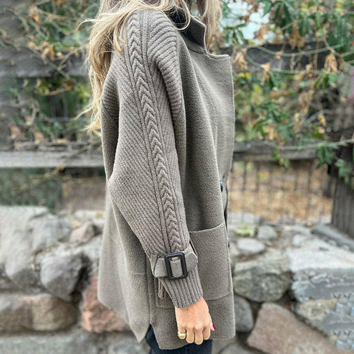 Women's Double-Breasted Cable-Knit Sleeve Oversized Jacket Coat