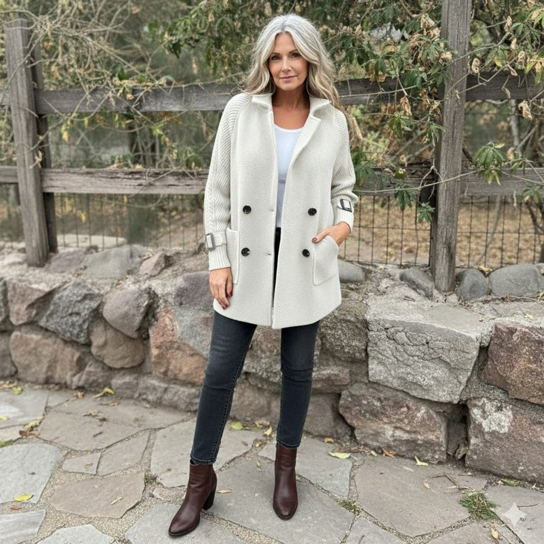 Women's Double-Breasted Cable-Knit Sleeve Oversized Jacket Coat