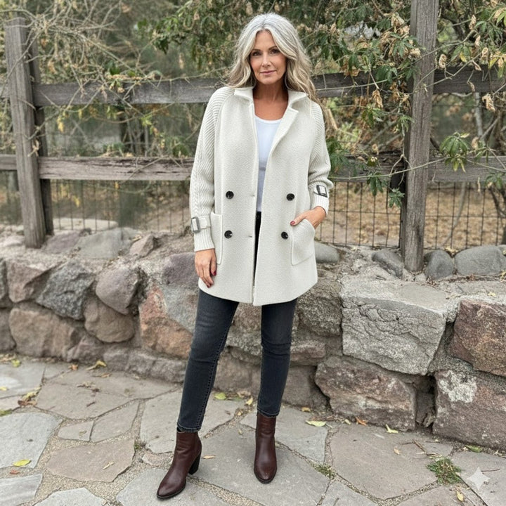 Women's Double-Breasted Cable-Knit Sleeve Oversized Jacket Coat