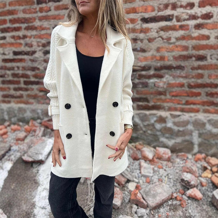 Women's Double-Breasted Cable-Knit Sleeve Oversized Jacket Coat - White
