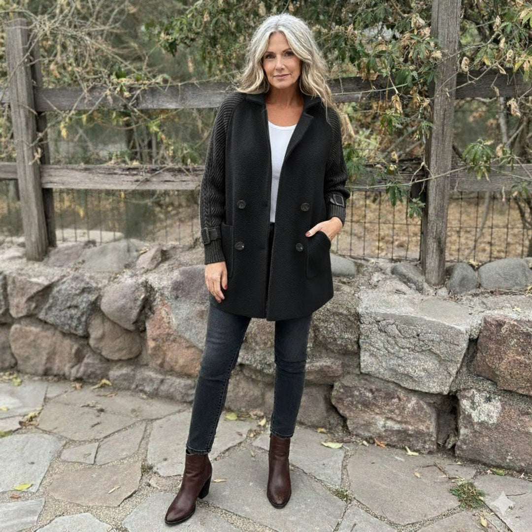Women's Double-Breasted Cable-Knit Sleeve Oversized Jacket Coat