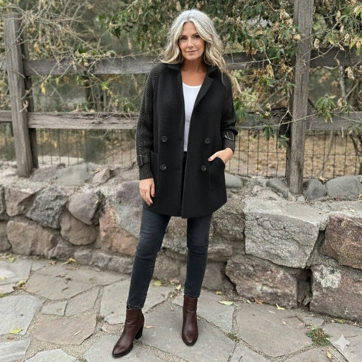 Women's Double-Breasted Cable-Knit Sleeve Oversized Jacket Coat