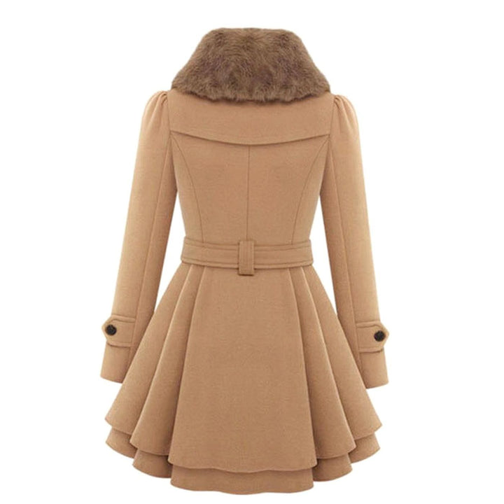 Women's Double-Breasted Faux Fur Collar Belted Flare Trench Coat